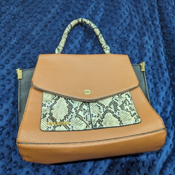 Steve Madden BWinston Crossbody Cognac Vegan Leather Faux Snake Skin - Picture 4 of 8